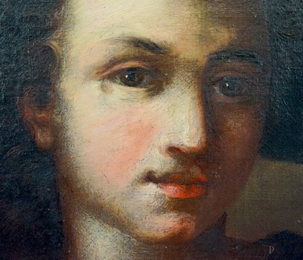 Ritratto di giovane donna con cappello, olio su tela, XVIII secolo, cm 38x28,2
