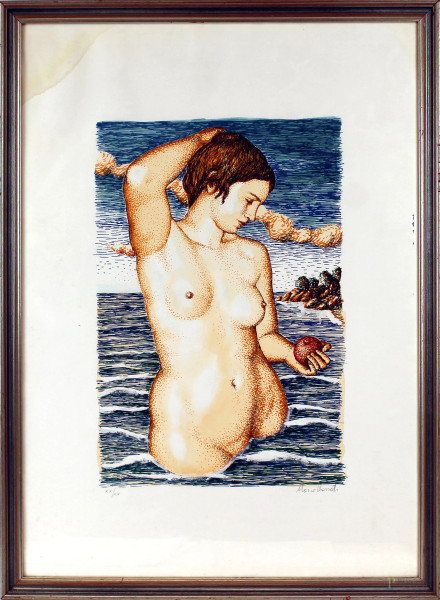 Marco Rossati - Nudo, litografia a colori, cm. 70x50, ed. XX/XX, entro cornice,(difetti sulla carta)
