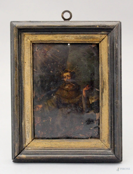 Pittore del XVIII sec, Estasi di San Francesco, olio su rame, cm. 10x13, entro cornice.
