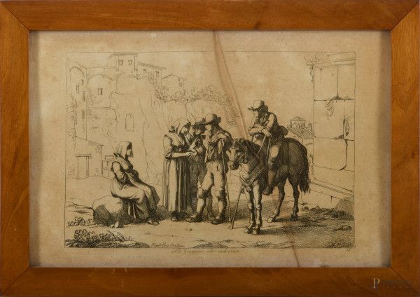 Lotto di 24 incisioni di Bartolomeo Pinelli, cm 23x36 entro cornice, (difetti, gore e tracce di u...