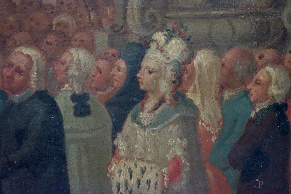 Pittore romano del XVIII secolo, La benedizione papale, olio su tela, cm 95x122 (difetti e cadute...