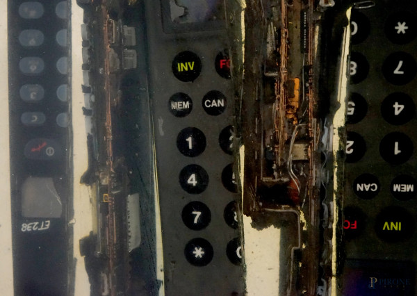 Arman (1928-2005), Accumulazione di telefoni, inclusione in resina, es. 96/100, cm 51x42x12, firm...