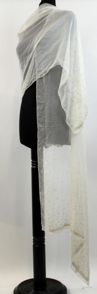 Christian Dior, stola in seta color panna con perline e paillettes, (segni di utilizzo).
