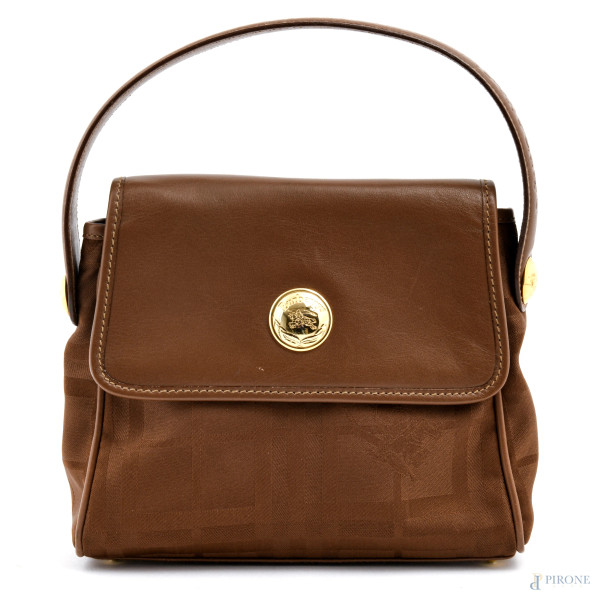 Borsetta a mano Burberry in pelle e tessuto marrone, cm 17x20x7, (segni di usura)