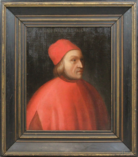 Attr. a Cristofano Dell'Altissimo (Firenze 1525 - 1605), Ritratto di Marsilio Ficino, olio su tela, cm 67x53, entro cornice.