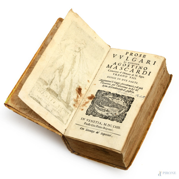 Prose Vulgari di Monsign. Agostino Mascardi, Venezia, 1663, (segni di usura, tracce di umidità, difetti)