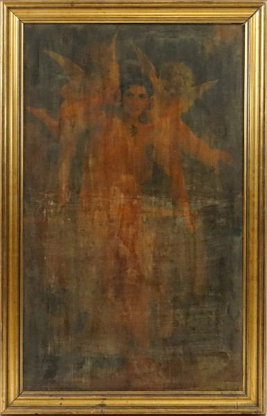 Da William Adolphe Bouguereau (1825-1905), Gioventù, oleografia su tela, cm 100x59,5, entro cornice