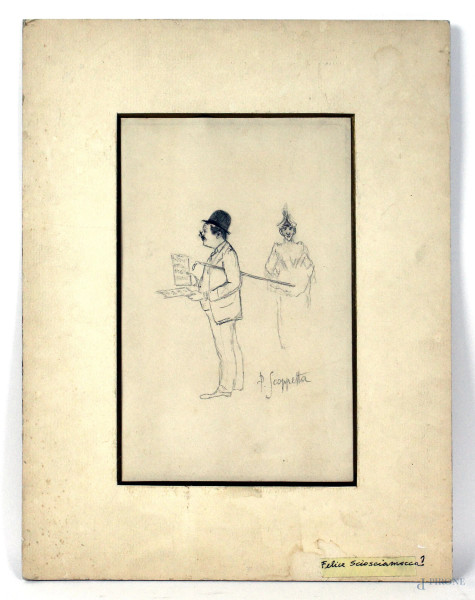 Studio di figure, matita su carta, cm 23x15, firmato P. Scoppetta