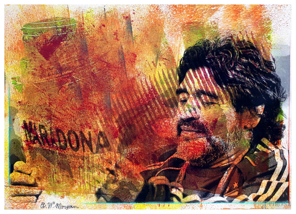 Anton Walter  Morgan - Maradona, tecnica mista su carta, cm 20x30, firmato