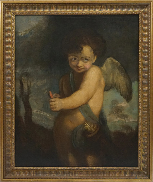 Pittore del XVIII-XIX secolo, Cupido, olio su tela, cm 76,5x62, in cornice