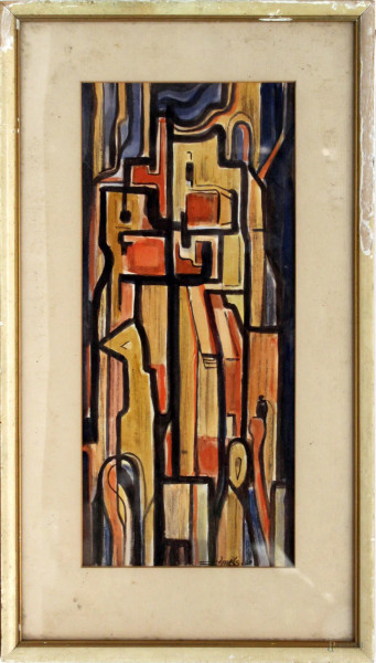 Astratto, acquarello su carta, cm 17 x 38, firmato e datato, entro cornice.