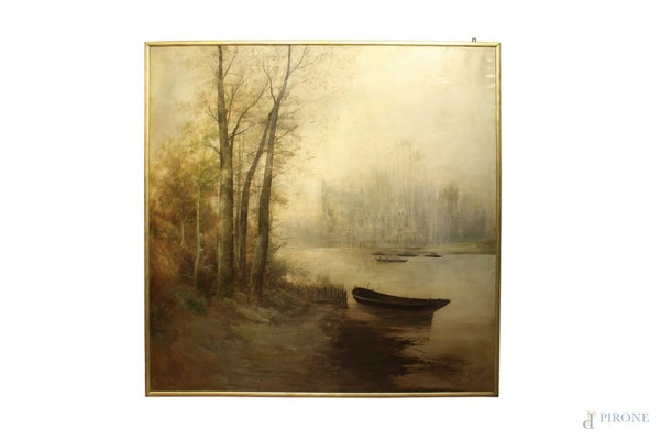 Henry Marko - Paesaggio lagunare, dipinto ad olio su tela, cm 184 x 182, entro cornice.