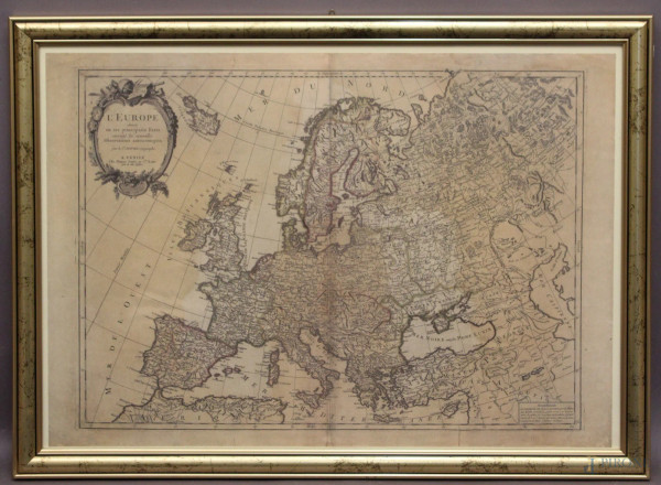 Antica cartina d&#39;Europa, cm 48 x 67, entro cornice.