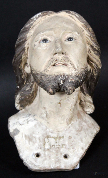 Busto di Cristo in terracotta dipinta con occhi in vetro, altezza 19 cm, Napoli XIX secolo.