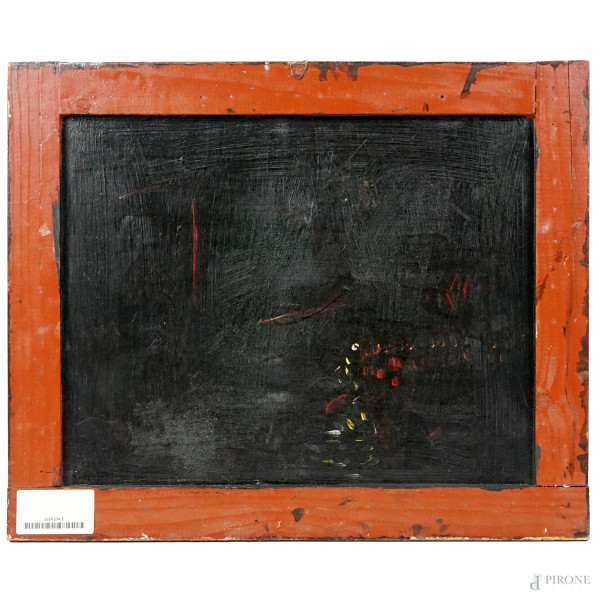 Veduta di paese, olio su compensato, XX secolo, cm 27,5x35, entro cornice