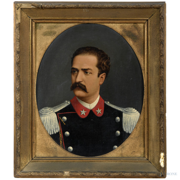 Ritratto di ufficiale, XIX secolo, olio su tela, cm 56x45, entro cornice