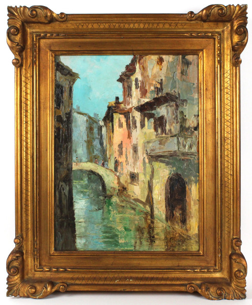Scorcio di Venezia, olio su tela, cm 40x30, firmato, entro cornice