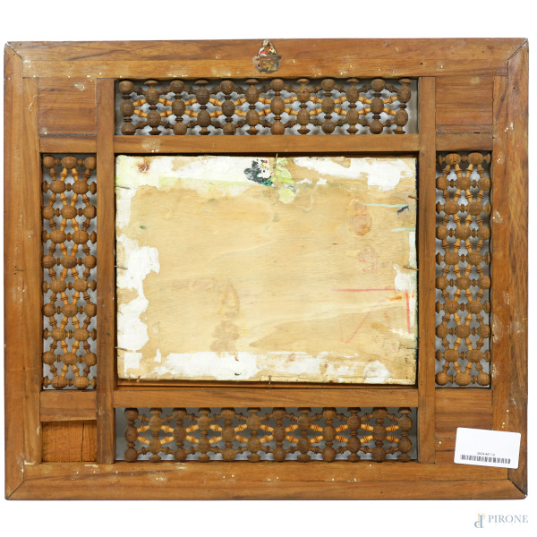 Paesaggio montano con figure, XIX secolo, olio su compensato, cm 20x27, firmato, entro cornice, (...