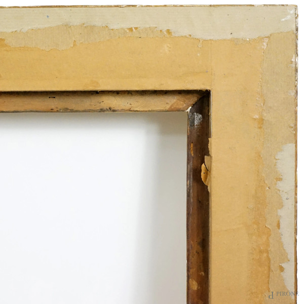 Cornice stile Impero del XIX secolo in legno dorato, ingombro cm 121x91, battente cm 104,5x74 (di...