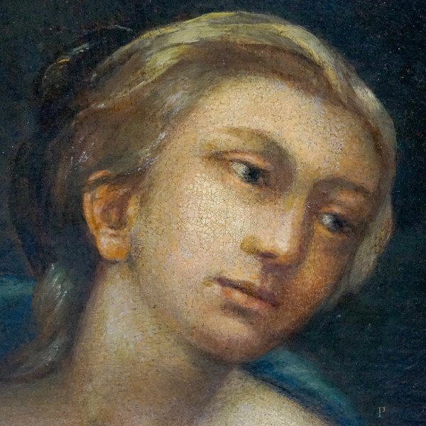 Seguace di Simon Vouet (Parigi, 1590 – Parigi, 1649), Carità romana, olio su tela, cm 64x84, seco...