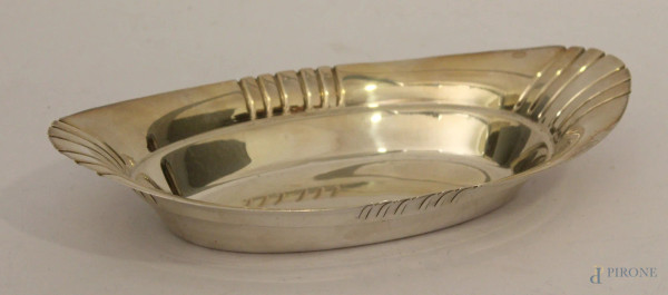 Piccolo centrino di linea ovale in argento Sterling, 25x13 cm