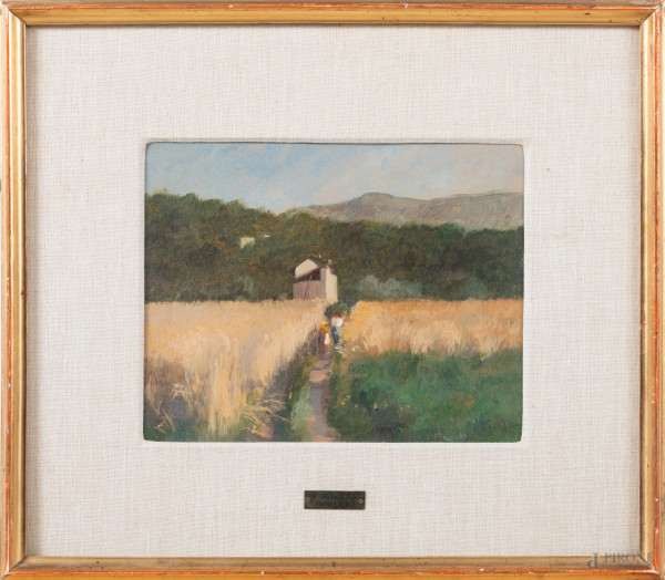 Attribuito a Vincenzo Benisson, olio su cartone, cm 17x22, entro cornice