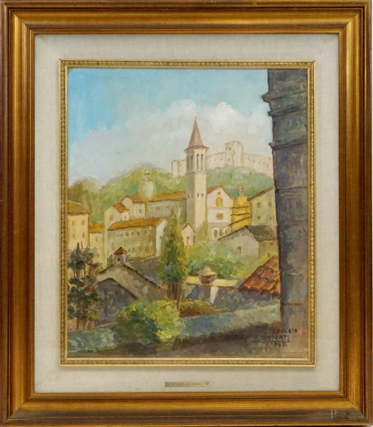 Venceslao Donati - Spoleto, olio su tela, cm 60,5x50, entro cornice