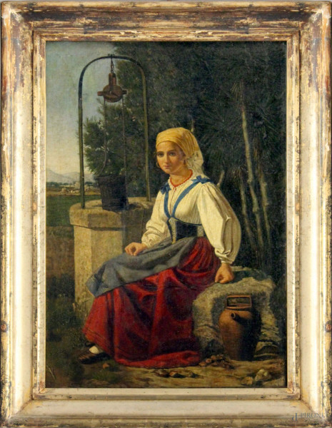 Ritratto di popolana, olio su tela firmato Antonio Fronzuto, cm 62 x 42, entro cornice.