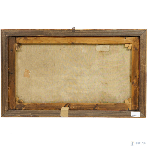 Verso sera nelle Paludi pontine, olio su tela, cm 48x84,5, siglato e datato "MRD 1916" in basso a...