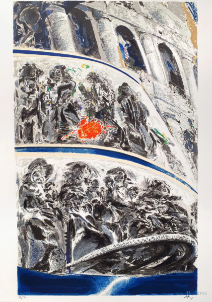 Ennio Calabria (1937) Senza titolo, litografia su carta pesante, esemplare 92/150, cm 70x50, firmata e numerata, timbro a secco Grafiser Stamperia d’Arte Roma, eccellenti condizioni di conservazione.