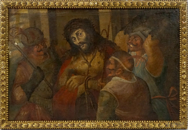 Pittore del XVII secolo, Ecce Homo, olio su tela, cm 80x120, entro cornice, (difetti sulla tela)