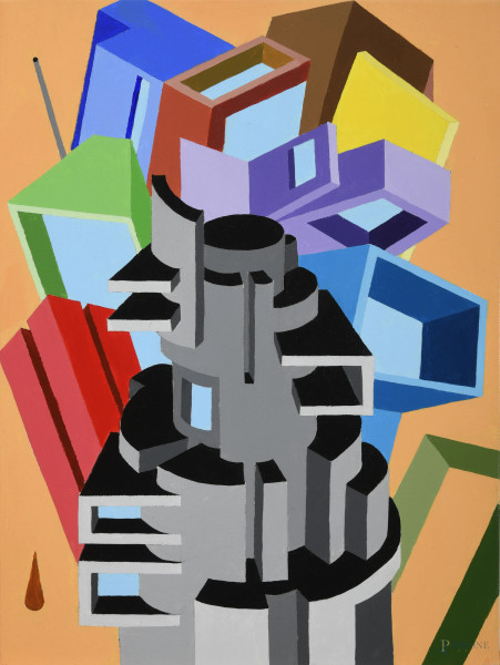 Tancredi Fornasetti, Modulo urbano, 2026, acrilico su tela, cm 30x40
