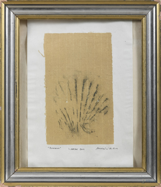 Pellegrino, XX secolo, tecnica mista su carta, cm 29x20,5, firmato e datato in basso, (ondulazioni della carta)