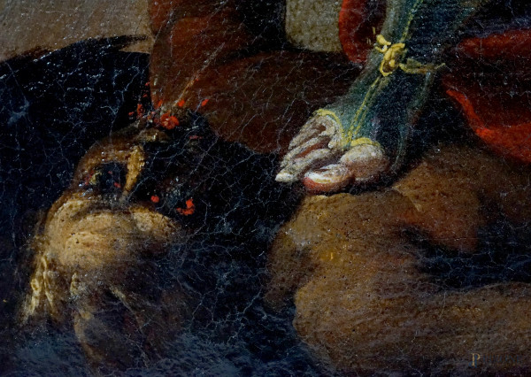 Scuola italiana del XVIII secolo, L'arcangelo Michele sconfigge il demonio, olio su tela, cm 24x1...