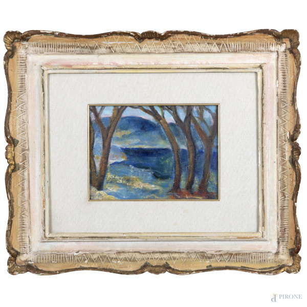 Henrietta Mabel May (1877-1971), Paesaggio con alberi, olio su cartoncino, cm 21,5x28,5, entro cornice