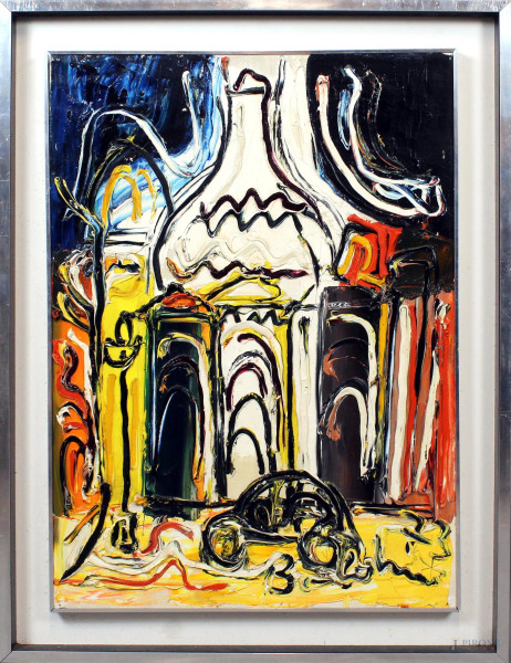 Gustavo Boldrini - Montmartre, olio su tela, cm. 70x50, entro cornice