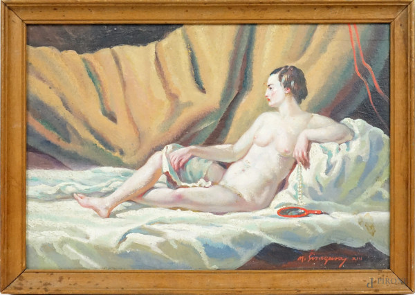 Mario Siragusa - Nudo femminile, olio su tavoletta, cm 23x34, firmato, entro cornice