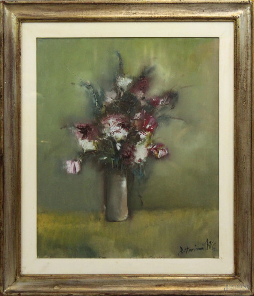 Lido Bettarini - Vaso con fiori, olio su tela, cm 60x50, entro cornice.