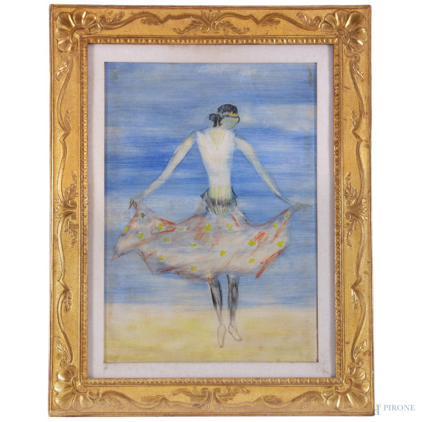 Giovanni Omiccioli (1907 - 1975), Ballerina, XX secolo tecnica mista su compensato, cm 88x63, firmato e datato 