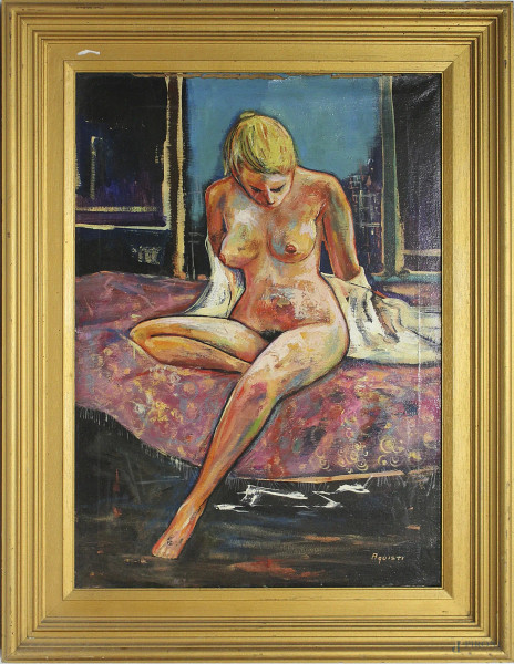 Nudo di ragazza, olio su tela 70x50 cm, entro cornice.