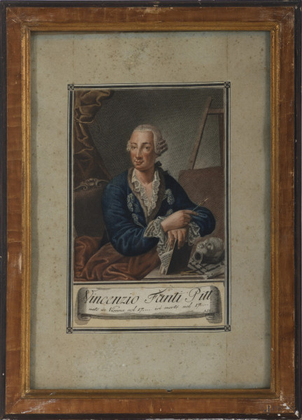 Lotto di 8 stampe con ritratti di artisti, XIX secolo, carta applicata su carta, cm totali 39x24,...