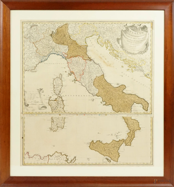 L'Italia divisa ne' suoi differenti stati, regni e repubbliche, […], incisione, cm 78,5x71, Vienna, Artaria e Comp., 1798, entro cornice, (difetti)