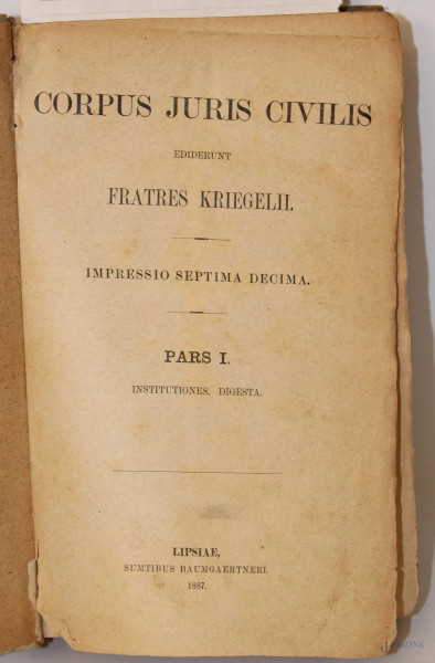Lotto composto da tre volumi di diritto civile, 1887.