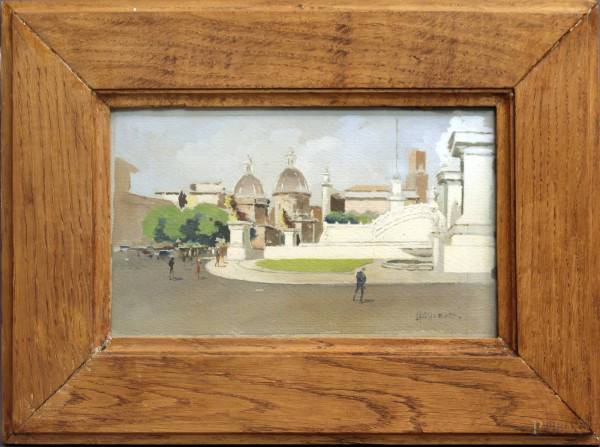 Piazza Venezia, acquarello su carta firmato, cm 13 x 22, entro cornice.