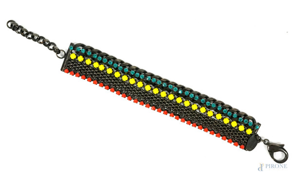 Iosselliani, bracciale con strass multicolore, lunghezza cm 23, entro scatola originale