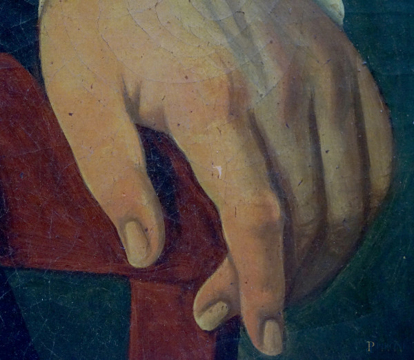 Pittore del XIX secolo, Ritratto d'uomo con libro, olio su tela, cm 76,7x64,5, entro cornice