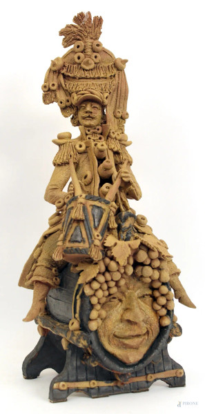 Figura con tamburello, scultura in terracotta, H 53 cm.