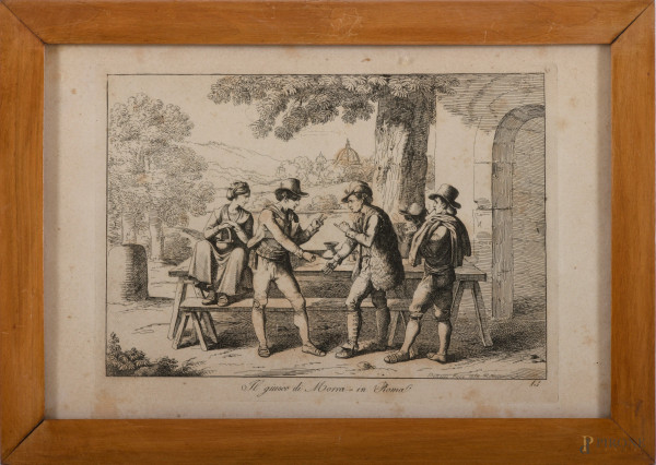 Lotto di 24 incisioni di Bartolomeo Pinelli, cm 23x36 entro cornice, (difetti, gore e tracce di u...