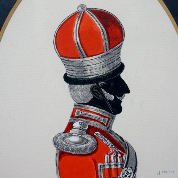 Lotto di otto silhouettes raffiguranti ufficiali in uniforme, acquerelli su carta ad assetto oval...