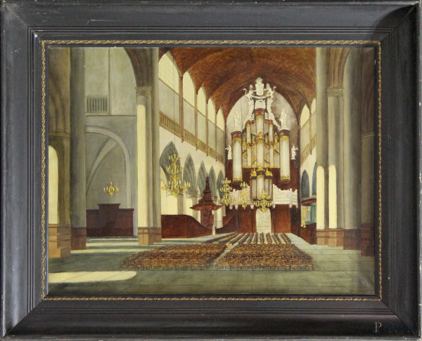 Interno di cattedrale, olio su tela, 60x80 cm, entro cornice